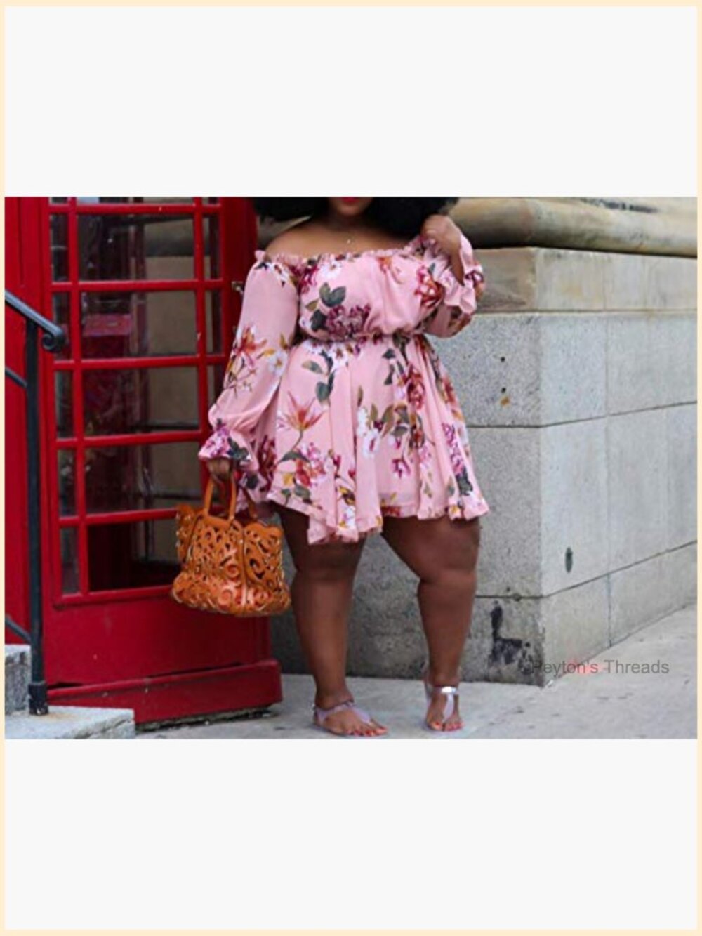 Plus Size Floral A-Line Midi Dress Long Sleeve Sweet Cute Print - Picture 2 of 5